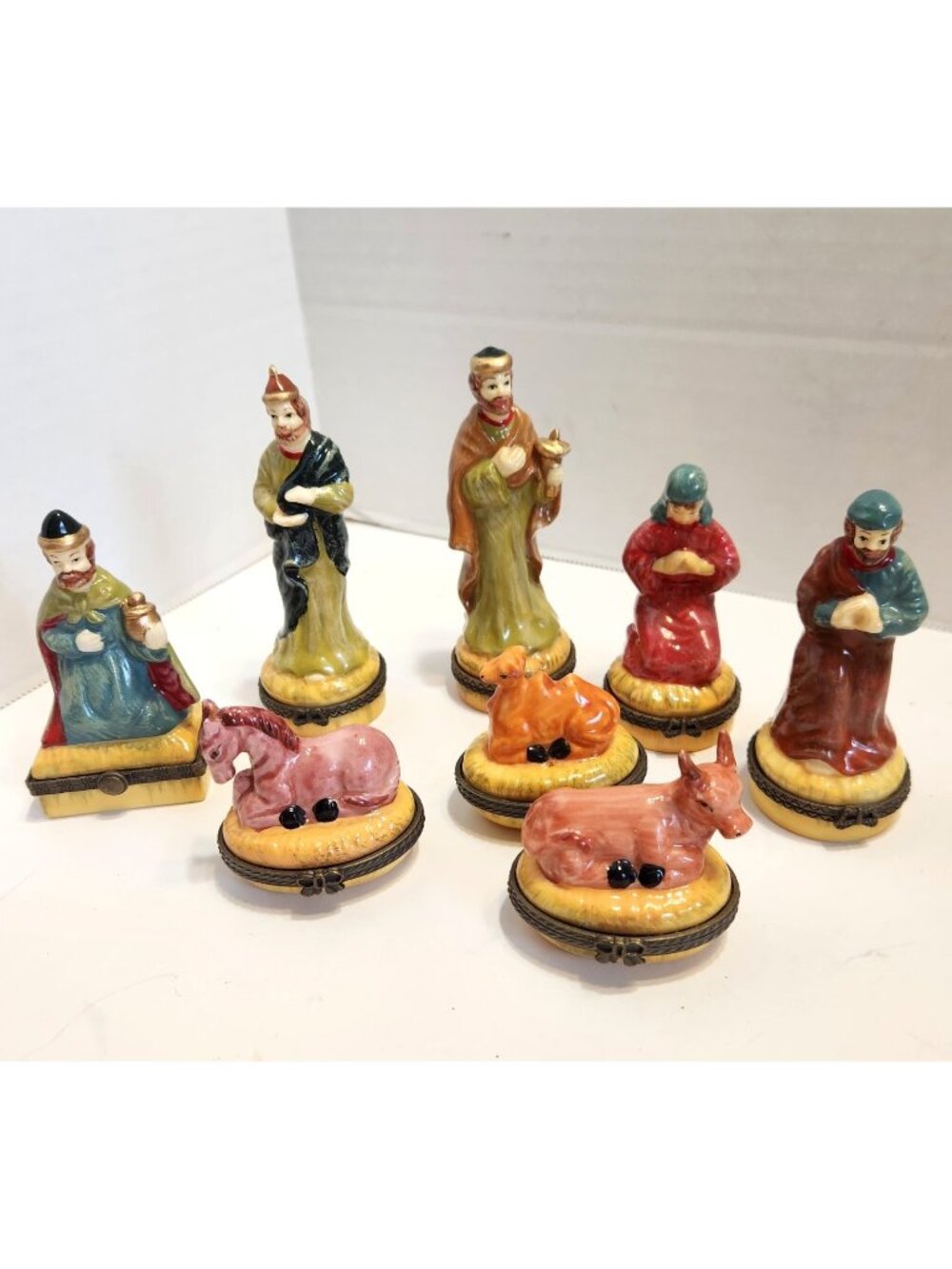 Vintage Lot of 8 Nativity Scene Trinket Boxes Wise Men, Shepherds & Animals READ